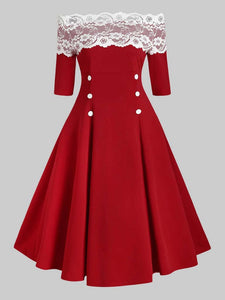 Women's Christmas One-Neck Lace Strapless Hip Slim Dress