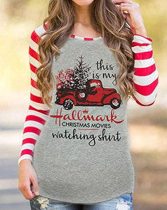 Women Christmas Printed Long Sleeve Tees
