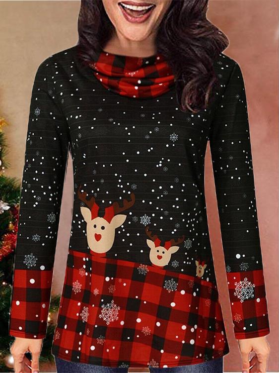 Christmas Cartoon Printing Pile Collar Long Sleeve T-Shirt