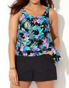 Luau Side Tie Blouson Tankini with Cargo Short