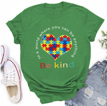 Load image into Gallery viewer, Autism Awareness Heart Puzzle Piece Be Kind T-Shirt
