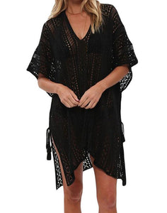 FULLFITALL- Black Blouse Loose V-Neck Cover Up