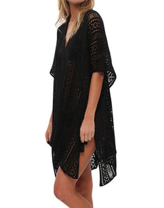 FULLFITALL- Black Blouse Loose V-Neck Cover Up