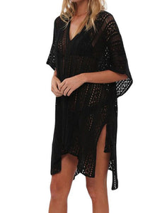 FULLFITALL- Black Blouse Loose V-Neck Cover Up