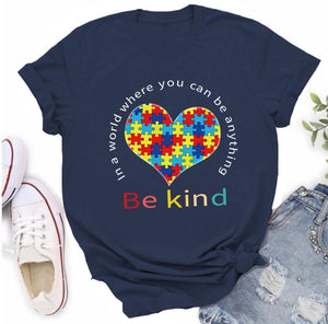 Autism Awareness Heart Puzzle Piece Be Kind T-Shirt