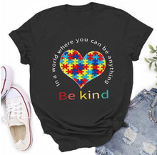Load image into Gallery viewer, Autism Awareness Heart Puzzle Piece Be Kind T-Shirt

