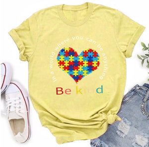 Autism Awareness Heart Puzzle Piece Be Kind T-Shirt