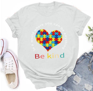 Autism Awareness Heart Puzzle Piece Be Kind T-Shirt
